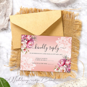 Rose Gold Watercolor Floral Wedding RSVP Card