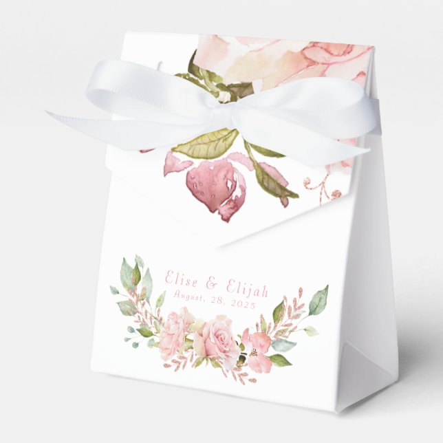 Rose Gold Watercolor Flowers Wedding Thank You Favour Box (Front Side)