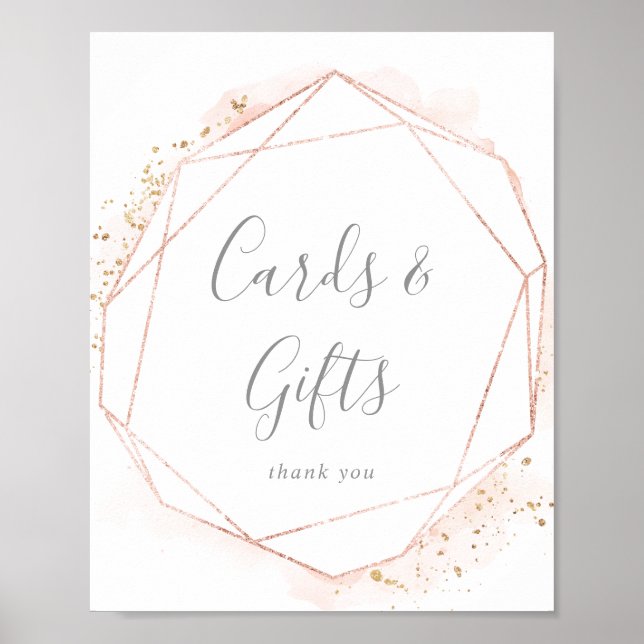 Rose Gold Watercolor Geometric Cards & Gifts Sign (Front)
