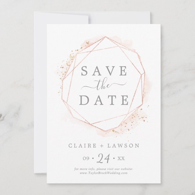 Rose Gold Watercolor Geometric Save The Date (Front)
