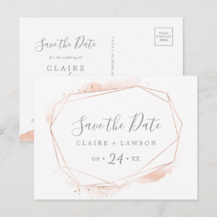 Rose Gold Watercolor Geometric Save the Date Invitation Postcard