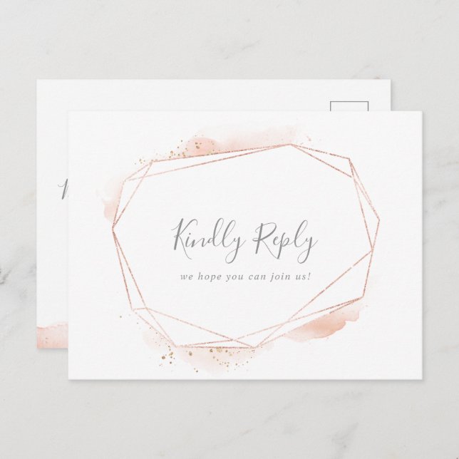 Rose Gold Watercolor Geometric Song Request RSVP Invitation Postcard (Front/Back)