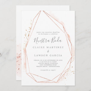 Rose Gold Watercolor Geometric Spanish Wedding Invitation