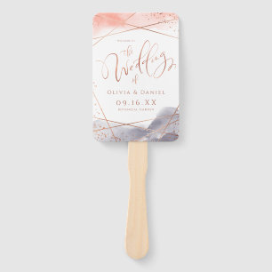 Rose Gold Watercolor Geometric Wedding Program Hand Fan