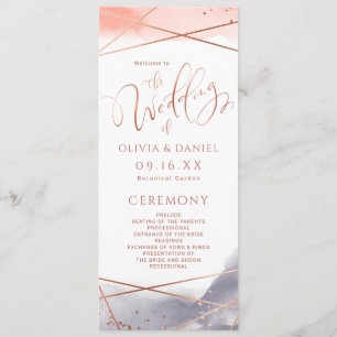 Rose Gold Watercolor Geometric Wedding Program Menu