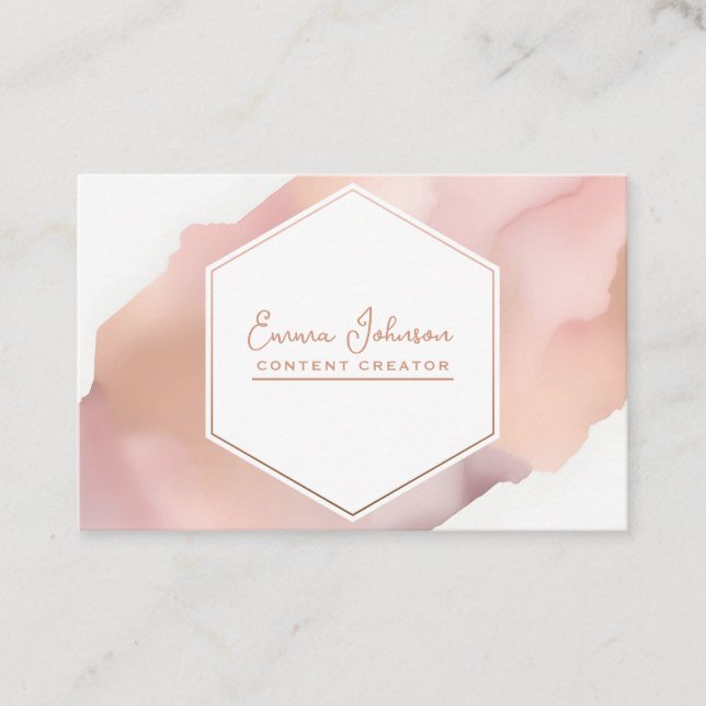 Rose Gold Watercolor hexagon Business Card (Front)
