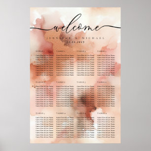 Rose Gold Watercolor Pink Wedding Table Number Poster