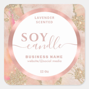Rose gold watercolor script soy candle label