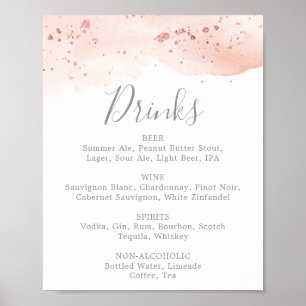 Rose Gold Watercolor Wedding Drinks Menu Sign