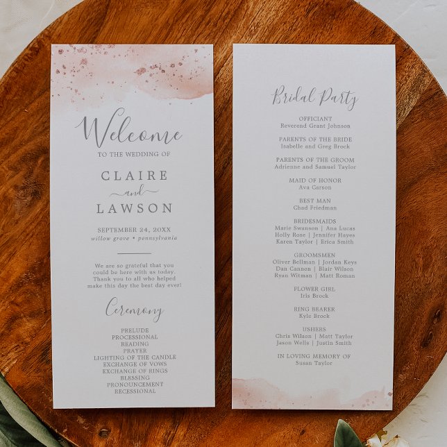 Rose Gold Watercolor Wedding Program Programme (Creator Uploaded)