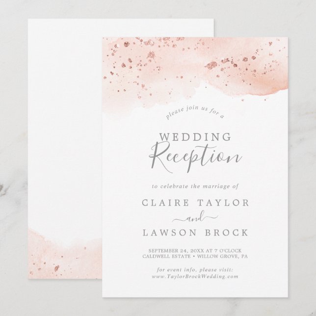 Rose Gold Watercolor Wedding Reception Invitation (Front/Back)