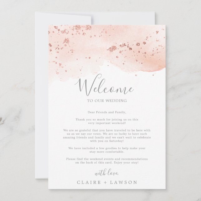 Rose Gold Watercolor Welcome Letter & Itinerary (Front)
