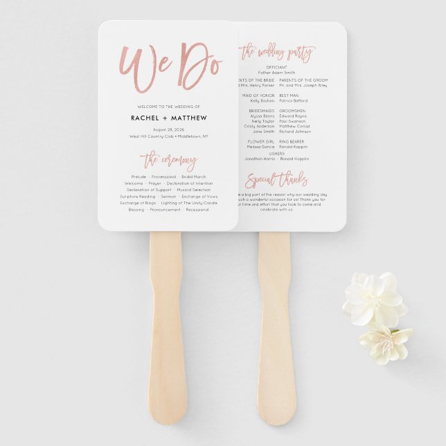 Rose Gold We Do Wedding Ceremony Program Fans (Front and Back)