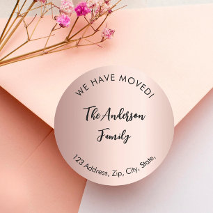 Rose gold we have moved new address classic round sticker