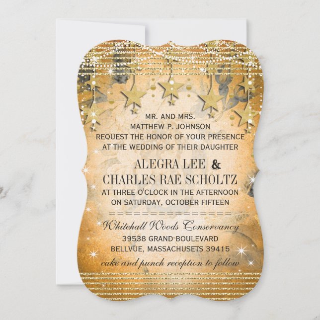 Rose Gold Wedding Chalkboard Under the Stars Invitation (Front)