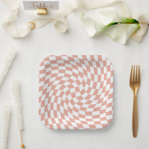 Rose Gold Wedding Collection Check Chequered  Paper Plate