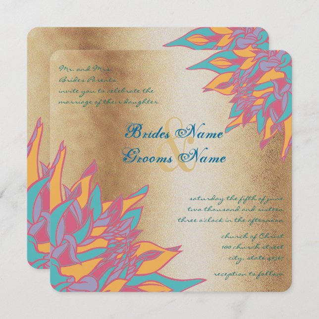 Rose Gold Wedding Colours Floral Invites (Front/Back)