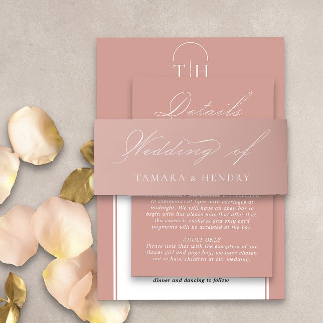 Rose Gold Wedding Elegant Calligraphy Invitation Belly Band (Elegant wedding invitation belly band in rose gold from my Wedding Colors collection)