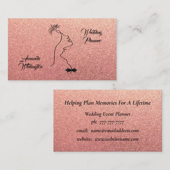Rose Gold Wedding Event Planner Business Card (Front/Back)