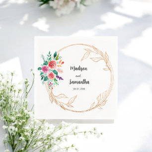 Rose Gold Wedding Floral Napkins