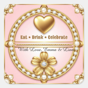 🌹 Rose Gold Wedding Heart Celebration 💍 Square Sticker