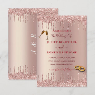 Rose Gold Wedding Invitation Blush Glitter Drips