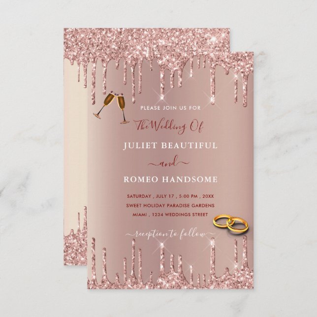 Rose Gold Wedding Invitation - Personalised (Front/Back)