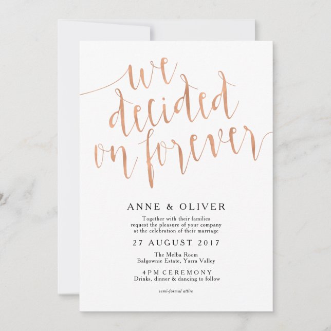Rose Gold Wedding Invitation Rustic (Front)
