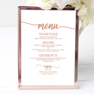 Rose Gold Wedding Menu Sign Rustic Calligraphy