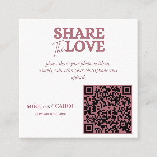 Rose Gold Wedding Photo Sharing With QR Code Enclosure Card (Front)
