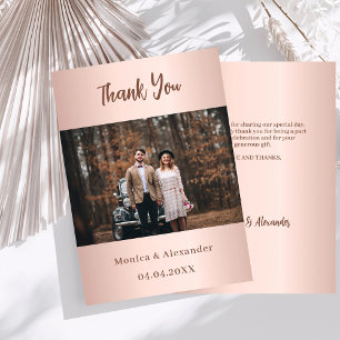 Rose gold wedding photo thank you card