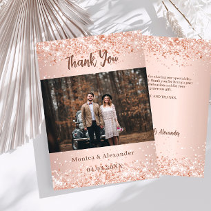 Rose gold wedding photo thank you card