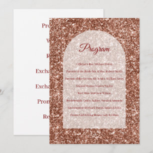 Rose Gold Wedding Program Ceremony Arched Glitter Programme