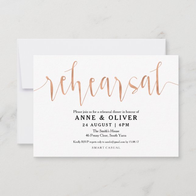 Rose Gold Wedding Rehearsal Dinner Invitations (Front)