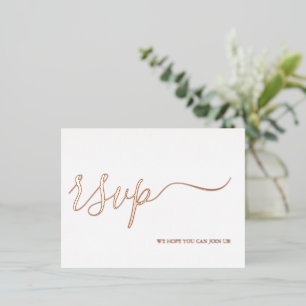 Rose Gold Wedding RSVP Reply Simple Calligraphy Foil Invitation Postcard