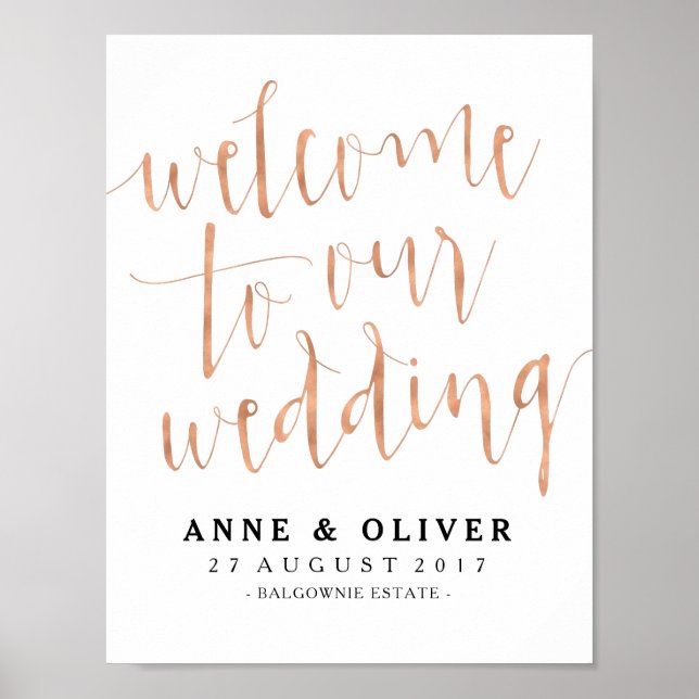 Rose Gold Wedding Welcome Sign Rustic (Front)
