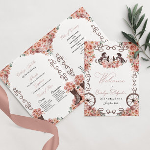 Rose Gold Western Charro Quinceañera Program Invitation