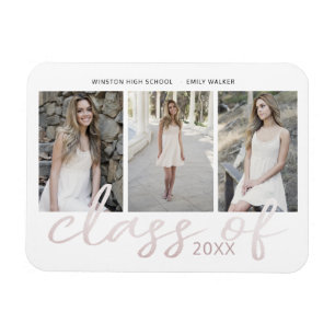 Rose Gold Whimsical Script Photo Graduation Magnet
