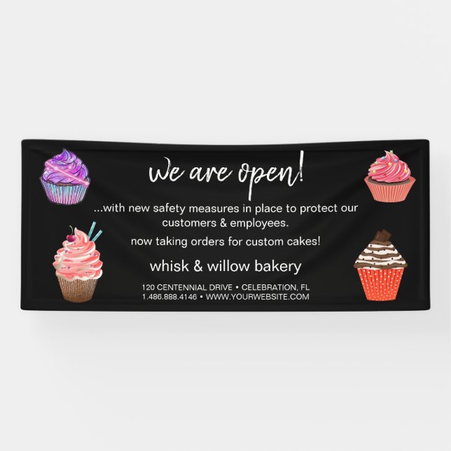 Rose Gold Whisk Bakery Business Reopening Banner (Horizontal)