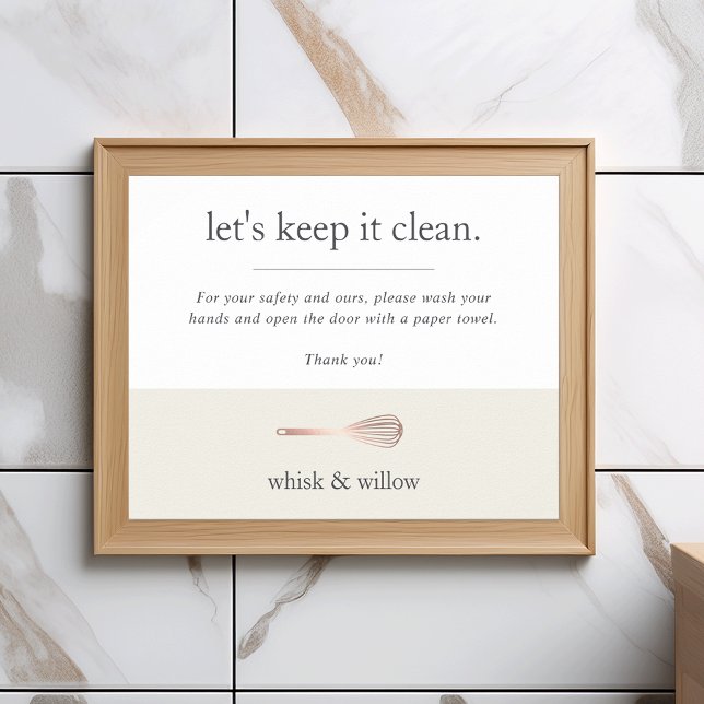 Rose Gold Whisk Bakery Retail Bathroom Handwashing Poster (Creator Uploaded)