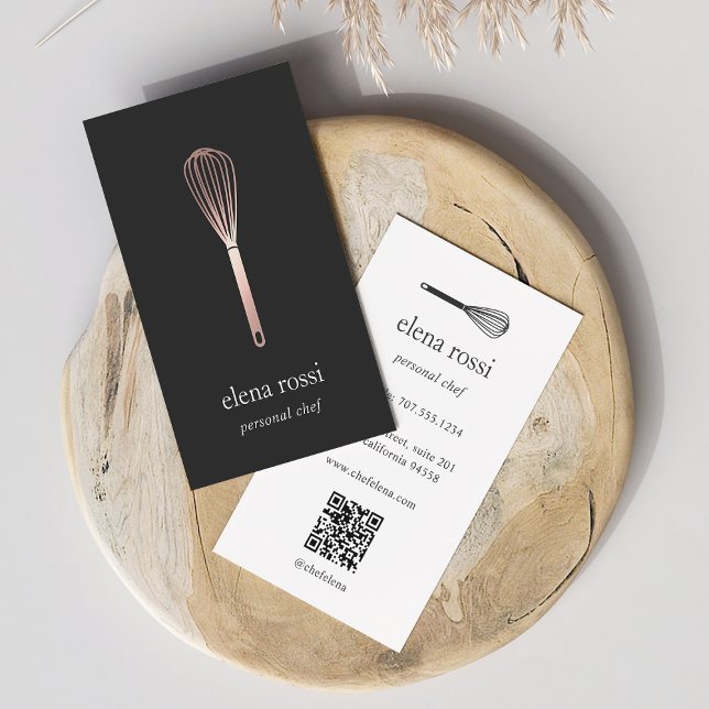Rose Gold Whisk | Chef Catering Bakery QR Code Business Card (Creator Uploaded)