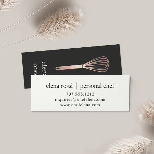 Rose Gold Whisk Logo Chef Catering Bakery Mini Business Card