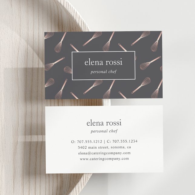 Rose Gold Whisk Pattern | Chef Catering Bakery Business Card (Creator Uploaded)