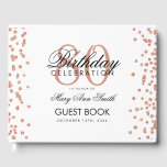 Rose Gold White 80th Birthday Glitter Confetti Guest Book<br><div class="desc">Elegant 80th Birthday Party Rose Gold Glitter Confetti White template.</div>