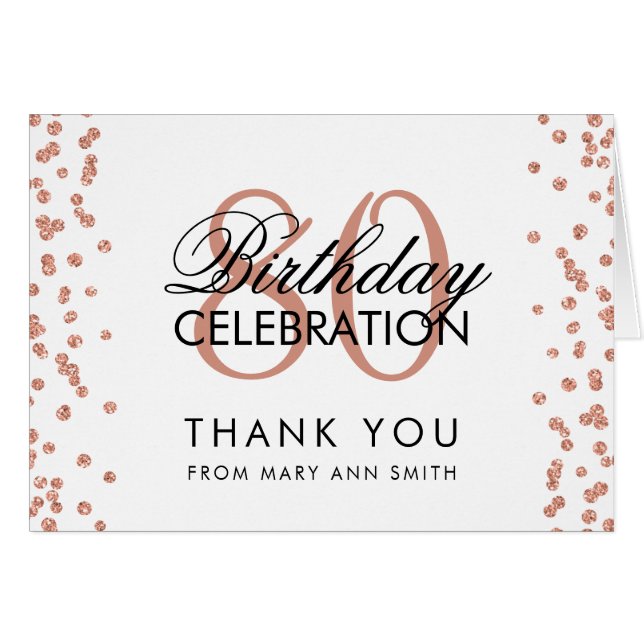 Rose Gold White 80th Birthday Thank you Glitter (Front Horizontal)