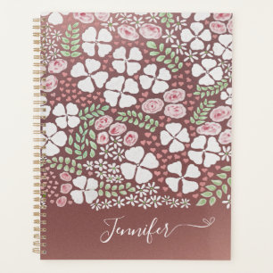 Rose Gold White Blush Pink Roses Floral Pattern Planner