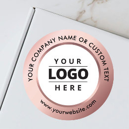 Rose Gold White Business Logo Shipping Promotional Classic Round Sticker