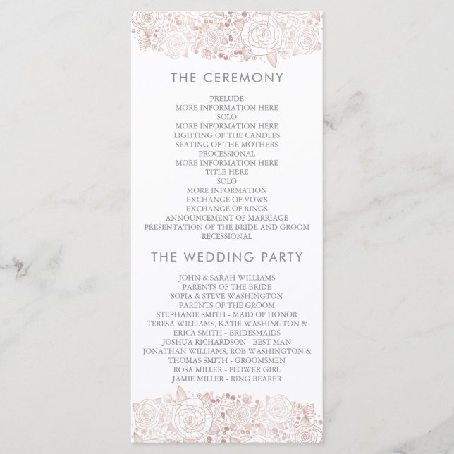 Rose Gold & White | Chic Floral Wedding Program Programme (Front)