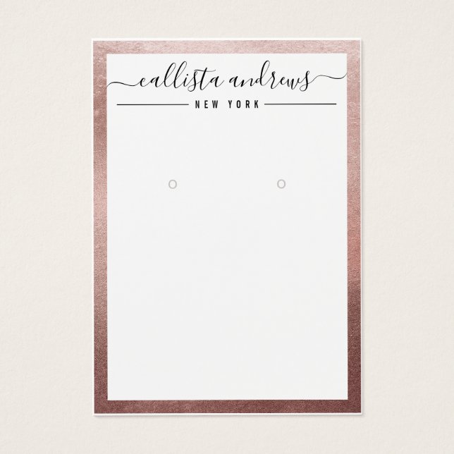 Rose Gold White Cursive Earring Display Card (Front)