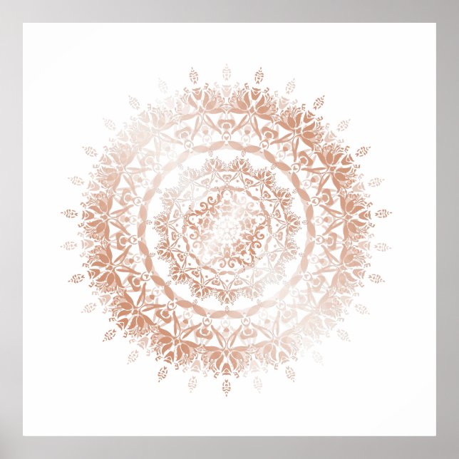 Rose Gold White Damask Mandala Poster (Front)